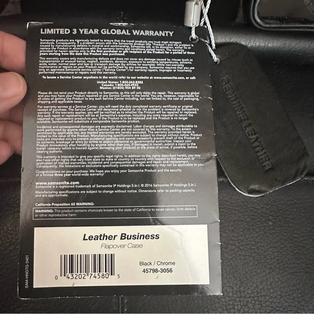 Samsonite Black Leather Flapover Business Case Double‎ Gusset Fits 15.6 Laptop